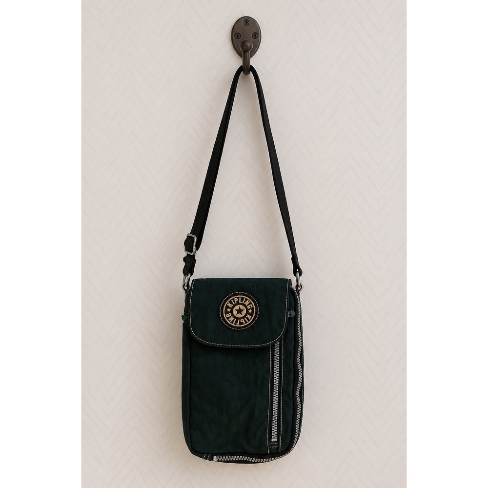 Kipling Crossbody Bag Green Nylon Multi Pocket Travel Pouch Small